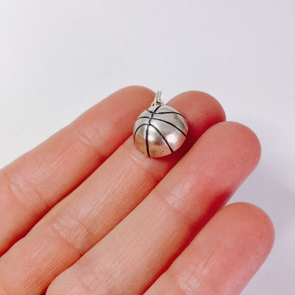 Vintage Sterling Silver Basketball Charm Pendant 1960s Sports Jewelry - Picture 4 of 8